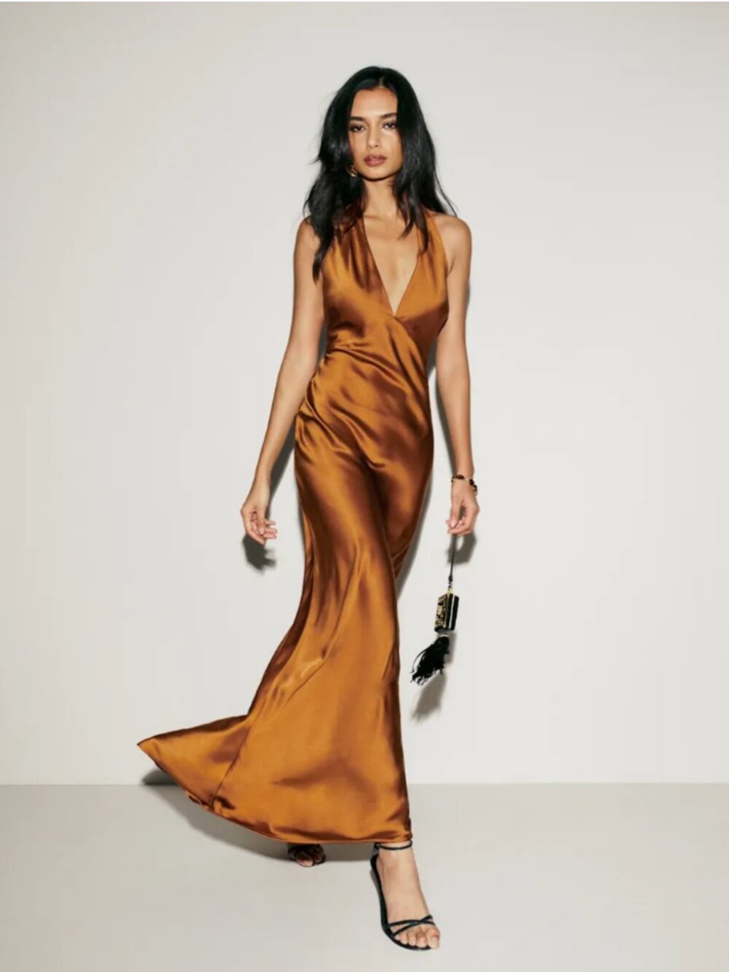Reformation Daniela Silk Maxi Dress In Copper